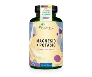 Vegavero Magnesio + Potasio | 180 Cápsulas | SIN ADITIVOS | Citrato de Magnesium | Analizado en Laboratorio | Electrolitos & Sales Minerales | Vegano