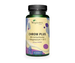 Vegavero Picolinato de Cromo | 250 mcg Alta Dosis | Con Magnesio Bisglicinato, Vitamina B12 y Extracto de Alcachofa | Control de Azúcar | 90 Cápsulas | Sin Aditivos y Testado en Alemania