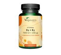 Vegavero Vitamina D3 y K2 + Calcio | PARA 20 MESES | Alta Dosis 7000 UI + 200 mcg All-Trans MK-7 | Sistema Inmune, Huesos y Músculos | Testado en Alemania | 90 Comprimidos | Sin Aditivos y Vegano