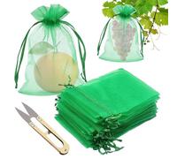 VEGCOO 100Pcs Bolsas Protectoras para Uvas, Bolsa de Protección de Frutas de Malla, 30×20cm Bolsas de Reutilizables con Cordón para Árboles Frutales, Protege Racimos de Uvas de Avispas y Pájaros