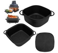 VEGCOO 2 forros de silicona para freidora de aire con 1 salvamanteles de silicona para Ninja Crispi, accesorios de silicona para freidora de aire, forros reutilizables para contenedores de 4 cuartos y