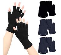 VEGCOO 4 pares de guantes sin dedos, guantes de punto de invierno para mujeres y hombres, negro/gris, Talla única