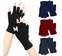 VEGCOO 4 pares de guantes sin dedos, guantes de punto de invierno sin dedos para mujeres y hombres, Negro/Gris/Rojo/Azul, Talla única