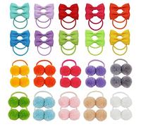 VEGCOO 40pcs Gomas Pelo Niña, Lazos Elásticos con Pompones, Cintas para el Pelo Multicolores Accesorios Para el Cabello para Bebé Niña