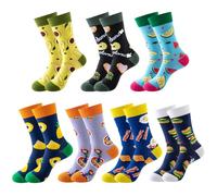 VEGCOO 7 pares, calcetines divertidos, calcetines de colores, calcetines para hombres, se ajusta a la mayoría de las tallas de hombre, frutas, M
