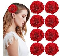 VEGCOO 8Pcs Clips de Pelo de Flor, Flor Flamenca Pelo para Mujer, Horquillas de Peonía Rojo Adorno Pelo para la Feria de Abril Sevillana Fiesta Boda(B)