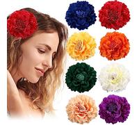 VEGCOO 8Pcs Clips Pelo de Flor, Flor Flamenca Pelo para Mujer, Horquillas de Peonía Adorno Pelo para la Feria de Abril Sevillana Fiesta Boda Fiesta