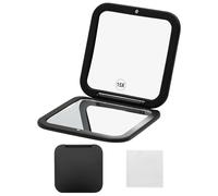 VEGCOO - Espejo de bolsillo plegable (15 x 15 x aumento de bolsillo, espejo de aumento de viaje, espejo de aumento de bolsillo, doble cara de aumento de 15 x y espejo de 1 x cuadrado, 8 cm (negro)