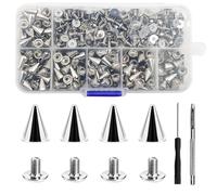 VEGCOO Juego de 200 tacos cónicos con tornillos en la parte trasera, clavos de metal, remaches punk para pinchos punk, manualidades, cuero, ropa, zapatos, bolsas de cuero, 7 x 10 mm
