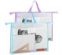 VEGCOO Paquete de 2 bolsas de arte A3, carpeta impermeable para obras de arte, funda transparente tipo portafolio, cremallera y asa, bolsa de almacenamiento para pósteres, dibujos (A3-lados gruesos)