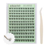 VEGCOO Press On Lashes, C Curl Self-Adhesive Eyelashes, Reusable, Glue from Below, Wispy Cluster Eyelashes, 8-14 Mix, Soft and Resuable, 132 Pieces