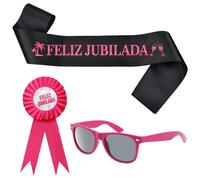 VEGCOO Retirement Faja De Jubilación, Feliz Jubilacion Decoracion Banda y Gafas, Jubilación Mujer, Regalo de Jubilación para Jubiladas (Rosado) (B)