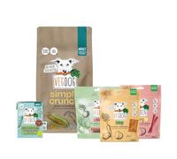 VEGDOG Paquete de muestra: Simply Crunch, Comida húmeda, Dentals, Beevys, Jerkeys
