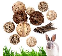 Vegena 10 bolas de masticar cobayas - juguetes para masticar animales pequeños, bolas naturales con palos de raza de manzana, juguetes para animales pequeños para chinchilla, hámsters, conejos