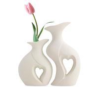 Vegena 2 jarrones de cerámica de color blanco, jarrones decorativos, floreros, jarrón de cerámica, moderno, decorativo, pequeños jarrones de flores para decoración, flores secas, oficina, alféizar de