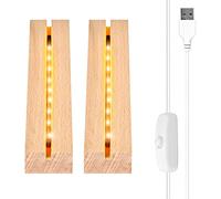 Vegena 2 Piezas Base de Exhibición de Luces LED, Base de Madera con Luz Led, Base de Madera Rectangular con USB para Placa Acrílica, Placa de Cristal (20 cm de Largo, Blanco Cálido)