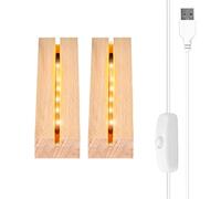 Vegena 2 Piezas Base de Exhibición de Luces LED, Base de Madera con Luz Led, Base de Madera Rectangular con USB para Placa Acrílica, Placa de Cristal (15 cm de Largo, Blanco Cálido)