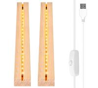 Vegena 2 Piezas Base de Exhibición de Luces LED, Base de Madera con Luz Led, Base de Madera Rectangular con USB para Placa Acrílica, Placa de Cristal (30cm de Largo, Blanco Cálido)