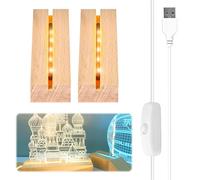 Vegena 2 Piezas Base de Exhibición de Luces LED, Base de Madera con Luz Led, Base de Madera Rectangular con USB para Placa Acrílica, Placa de Cristal (10cm de Largo, Blanco Cálido)
