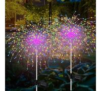 Vegena 2 piezas lámpara solar al aire libre jardín 150 LED fuegos artificiales solares, lámparas solares 8 modos, luz fuegos artificiales solares para jardín, césped, terraza, decoración exterior