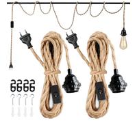 Vegena 2 Piezas Portalámparas E27 con Cable Vintage de 4,5 M en Cuerda de Cáñamo Trenzada, Portalámparas E27 Lampara de Cuerda con Interruptor para DIY Candelabro Cocina Sótano Loft Almacén
