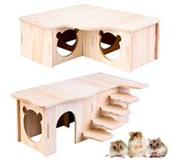 Vegena 2 Unidades Casa de Hámster de Madera, Hámster Escondite con Techo, Accesorios para Jaula de Hamster Casa para Roedores, Jerbos, Conejillos de Indias