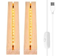 Vegena 2 Piezas Base de Exhibición de Luces LED, Base de Madera con Luz Led, Base de Madera Rectangular con USB para Placa Acrílica, Placa de Cristal (24 cm de Largo, Blanco Cálido)