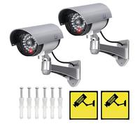 Vegena 2pcs Cámara Simulada, Camara Vigilancia Falsa, Cámara Falsa Dummy Cámara Camara Falsa Vigilancia Exterior Cámara Ficticia con Led Rojo Parpadeante para Uso Interior O Exterior Plata