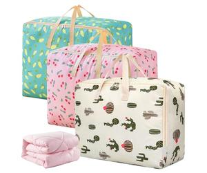 Vegena 3 bolsas de almacenamiento grandes de tela Oxford para edredones, almacenamiento de ropa, organización, bolsas de mudanza, bolsa de transporte con doble cremallera (60 x 50 x 28 cm)