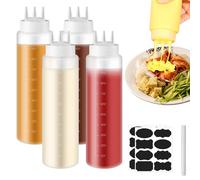 Vegena 4 Piezas Botellas Exprimibles 1000ml Squeeze Bottle, Exprimir Condimento Botellas Botella De Salsa Botellas De Ketchup con 3 Boquillas, Escala, Pegatina, para Salsas Ketchup Aceite De Oliva