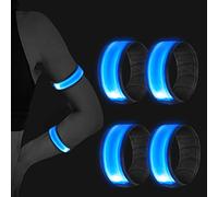 Vegena 4 Piezas Brazalete Reflectante, Brazalete LED con luz de Seguridad LED y Correa Reflectante Luz Brillante, Ajustable, para Hacer Jogging, Ciclismo, Correr, Senderismo (Azul)
