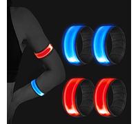 Vegena 4 Piezas Brazalete Reflectante, Brazalete LED con luz de Seguridad LED y Correa Reflectante Luz Brillante, Ajustable, para Hacer Jogging, Ciclismo, Correr, Senderismo (Azul y Rojo)