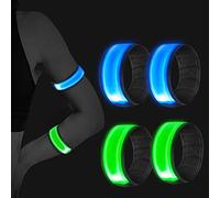 Vegena 4 Piezas Brazalete Reflectante, Brazalete LED con luz de Seguridad LED y Correa Reflectante Luz Brillante, Ajustable, para Hacer Jogging, Ciclismo, Correr, Senderismo (Azul y Verde)