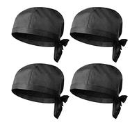 Vegena 4 Piezas Gorro Cocinero, Gorro Cocina Unisex Ajustables, Gorro de Cocina Negro, Gorro Chef de Algodón para Hombre y Mujer, Japonesa Gorros de Chef para Cocina, Hotel, Restaurant