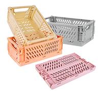 Vegena 4 unidades de cajas plegables pequeñas - Cesta plegable de plástico estable mini cestas de plástico plegable - Cajas de almacenamiento plegables pequeñas, pequeñas cajas de almacenamiento