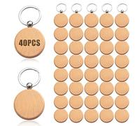 Vegena 40 Piezas Llavero de Madera, Llaveros Madera, Llavero Colgante de Madera, DIY Llavero en Blanco para Grabar Pintar Regalo Decorar