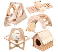 Vegena 5 juguetes para hámster de madera, escondite casa, puente, balancín, columpio, juguete de entrenamiento, accesorios para jaula, jerbos, ratas, hámster enano