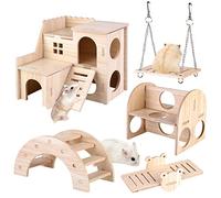 Vegena 5 Juguetes para Hámsters de Madera - Juguetes de Hámster - Hámster Escondite Casa Puente Balancín Balancín Juguete de Entrenamiento Hámster Accesorios para La Jaula para Ratas Jerbos Enano