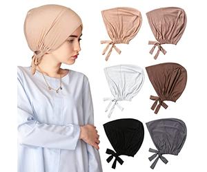 Vegena 6 piezas mujeres Undercap Hijab Muslim Headbands Señoras Braga Elástica Transpirable UnderCap Turbante, beige, 30-35