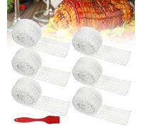Vegena 6 rollos de red para carne - Red para asar jamón, red de jamón 3M, red para ahumar con cepillo de aceite, red de jamón elástica, para carne para jamón, salchichas, asados, accesorios de cocina