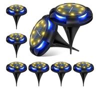 Vegena 8 Piezas Luces Solares Led Exterior Jardin 6+4 LEDs Focos Led Exterior Solares IP65 Impermeables Lámpara Solar Exterior para Terraza Jardín Camino Césped Patio Luz Cálida