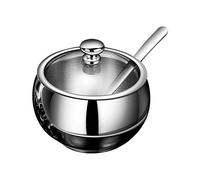 Vegena Azucarero de Acero Inoxidable, Azucarero de Cocina, Cuenco de Azúcar con Tapa Transparente y Cuchara de Azúcar, Condimento Contenedor para Hogar y Cocina Sal Azúcar Café Pimienta Especia