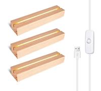 Vegena Base LED para cristal acrílico, 3 unidades, base de luz LED USB de madera, rectángulo iluminado, soporte de exhibición, base de madera, para placa acrílica, cristales, placa de cristal,