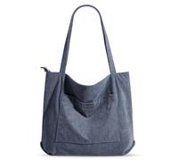 Vegena Bolso de Hombro de Pana: Bolsa Shopper Grande y Robusta, para Escuela, Trabajo y Compras (45x40x11cm, Azul Marino)