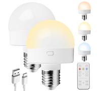 Vegena Bombilla Recargable USB-C, 2 Pieza E27 Bombilla Recargable USB C Con Control Remoto, USB C Recargable Bombilla, Bombilla LED Recargable Para Camping Interior Exterior