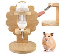 Vegena Botella de agua para hámster con soporte - 80 ml colgante botella de agua para conejillos de indias con soporte de madera ajustable, bebedero de animales pequeños, accesorios para hámster