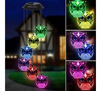 Vegena Campanilla de Viento Solar - Luces Solares Carillón de Viento con Búho Cambio de Color Impermeable Colgante para Techo Exteriores Jardín Patio Festival