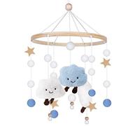 Vegena Carillón de viento móvil para bebé con bolas de fieltro, nubes en 3D, móvil de madera, móvil para bebé, niños, niñas, habitación infantil, colgante para cuna de bebé, cambiador, decoración