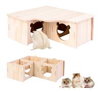 Vegena Casa de esquina para hámster - 3 casas de madera para hámsters, hámster casas de madera, hámster escondite jaula, accesorios para jerbos, ratones espinosos, hámster enano (22.5x17.8x8 cm)