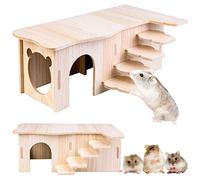 Vegena Casa de hámster de esquina, casa de hámster de madera con escaleras, casa de hámster de madera para hámster, jaula, accesorio para jerbos, degus, ratones espinosos, hámsters enanos (27 x 15 x